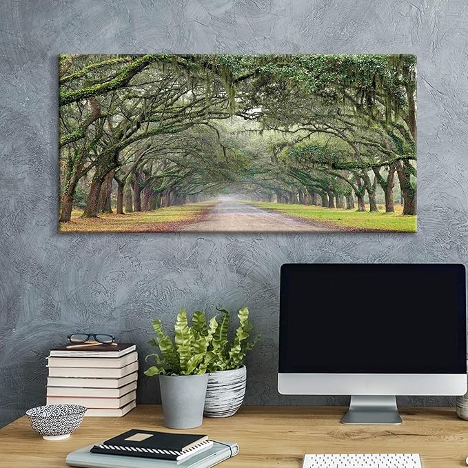 Hardy Gallery Oak Tree Canvas Wall Art: Green Landscape Artwork Forest Picture Painting for Living Room (40'' x 20'' x 1 Panel)