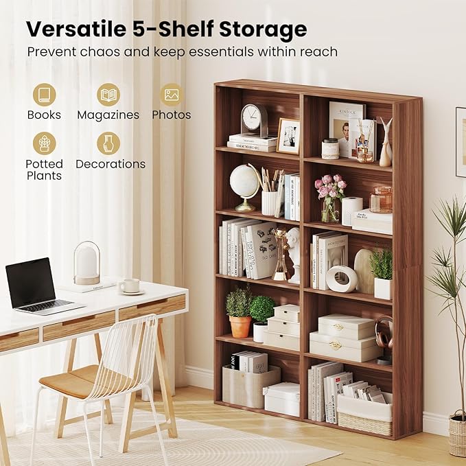 Giantex 5-Tier Bookshelf Set of 2, Freestanding Bookcase with 5 Open Shelf, Modern Display Shelf, Storage Organizer for Living Room Bedroom Home Office