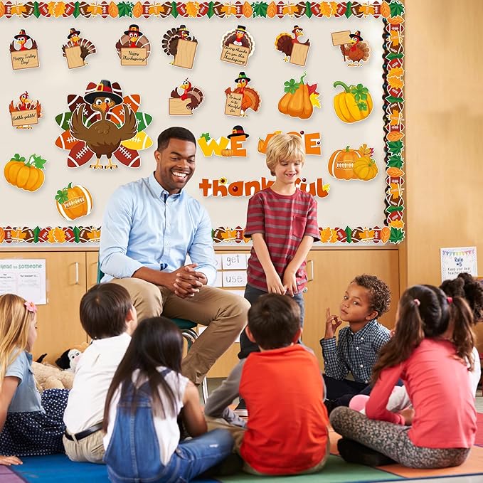 Thanksgiving Bulletin Board Decorations, Fall Classroom Decorations Set, Turkey and Fall Themed Bulletin Boards Decor for Classroom Elementary Middle High School (Football Turkey)
