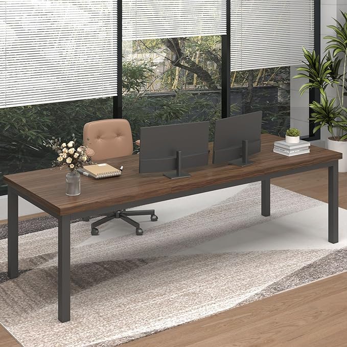 70.8 Inch Large Computer Desk, Modern Office Desk with Deep Desktop, Spacious Gaming Desk for 2 People, Study Writing Workstation for Home Office, Work from Home, Easy Assembly, Classic Oak