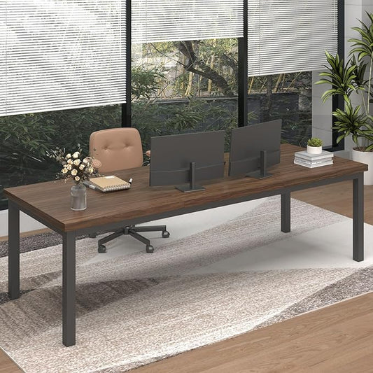 70.8 Inch Large Computer Desk, Modern Office Desk with Deep Desktop, Spacious Gaming Desk for 2 People, Study Writing Workstation for Home Office, Work from Home, Easy Assembly, Classic Oak