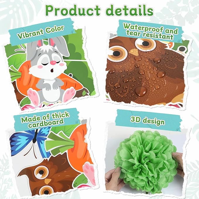 Spring Tree Bulletin Board Set Decorations for Classroom Spring 3D Green Tree Cutouts with Paper Pom Poms Paper-Cuts for Woodland Whimsy Party School Nursery Classroom Birthday Party Decor