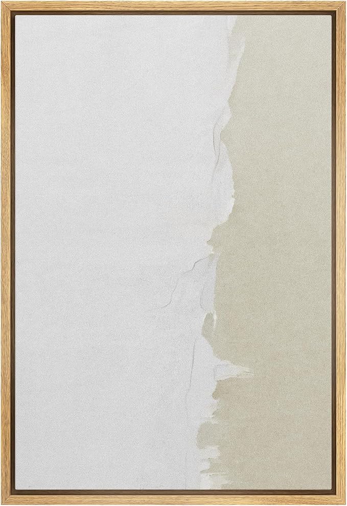 SIGNFORD Framed Canvas Print Wall Art Duotone White Tan Grunge Paint Stroke Abstract Shapes Illustrations Modern Art Decorative Boho Relax/Zen Nordic for Living Room, Bedroom, Office - 24"x36" NATURAL