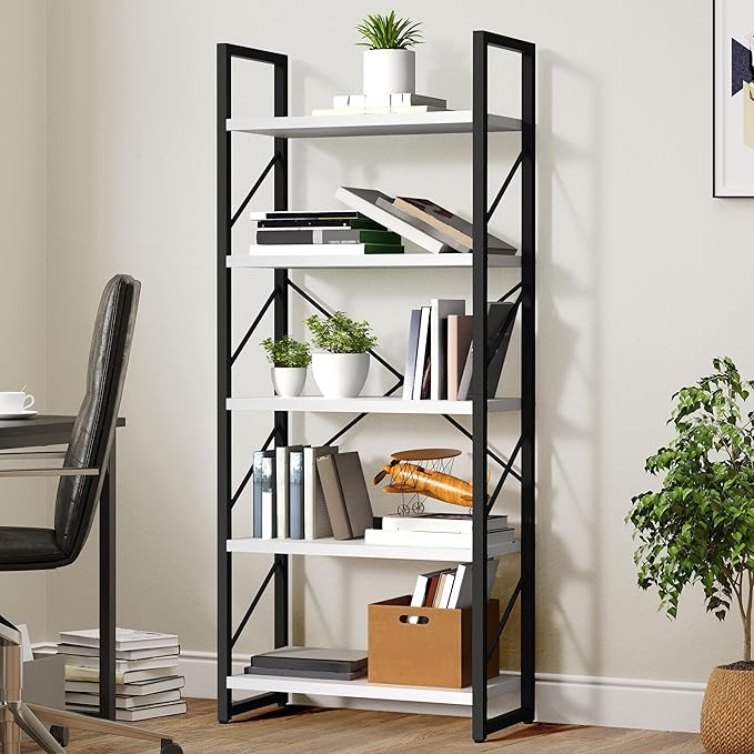 YITAHOME 5 Tiers Bookshelf, Classically Modern White Bookshelf, Book Rack, Storage Rack Shelves in Living Room/Home/Office, Books Holder Organizer for Books/Movies, White