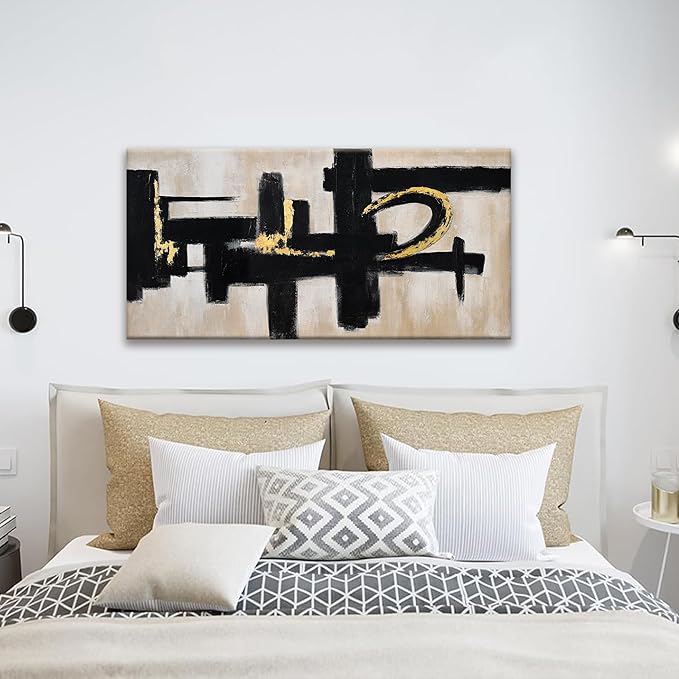 QSQ Black Abstract Wall Art Minimalist Canvas Art Wall Decor Paintings Artwork For Walls Modern Abstract Art Prints Picture For Bedroom Hallway Office Home Wall Decor 20" W x 40" L