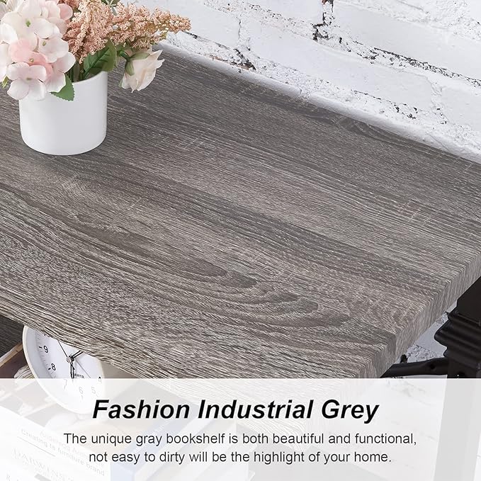 HOMBAZAAR 3 Tier Bookshelf,Grey Industrial Book Shelf,Engineered Wood and Metal Small Bookshelves,Low Shelf Bookcase for Living Room,Office,Bedroom and Kitchen