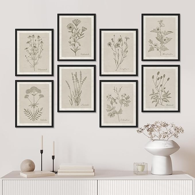 SIGNWIN Framed Poster Wall Art Set of Wildflower, Botanical Floral, Minimalist Decor, Vintage Poster for Living Room, Bedroom, Office - 12"x16"x 8 Black