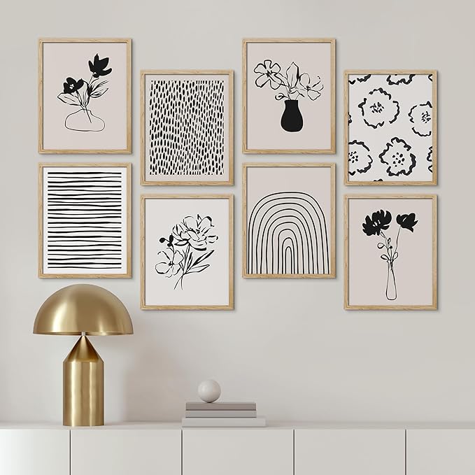 SIGNWIN Framed Poster Bathroom Decor 11"x14"x 8 Natural, Wall Art Room Decor Multicolor for Living Room, Bedroom, Office Duotone Black & White Floral Botanical Flower Nature Abstract Shapes