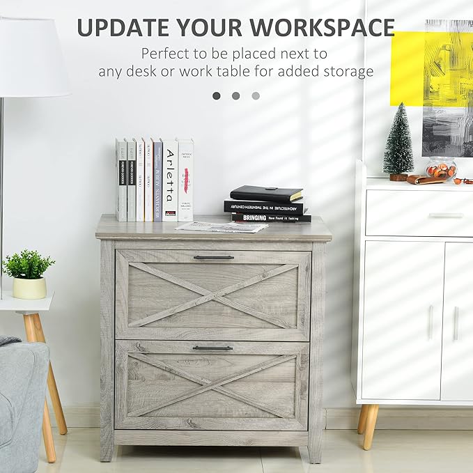 HOMCOM Retro Filing Cabinet with 2 Drawers, File Cabinet with Hanging Bars for Letter and Legal Size Document, Grey