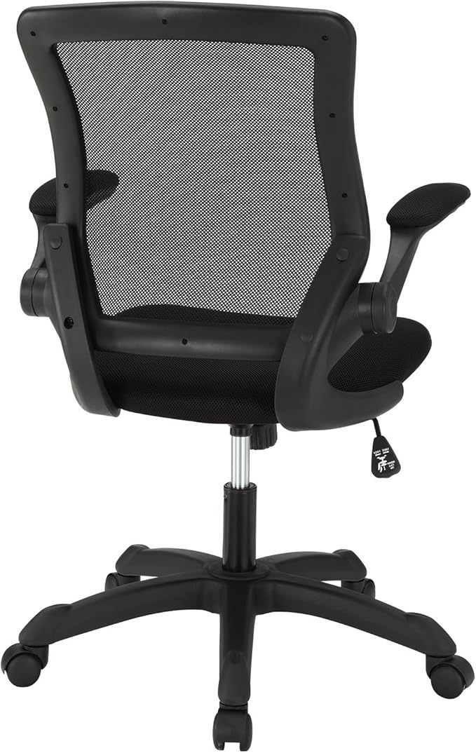 Modway Veer Office Chair with Mesh Back and Vinyl Seat With Flip-Up Arms in Black