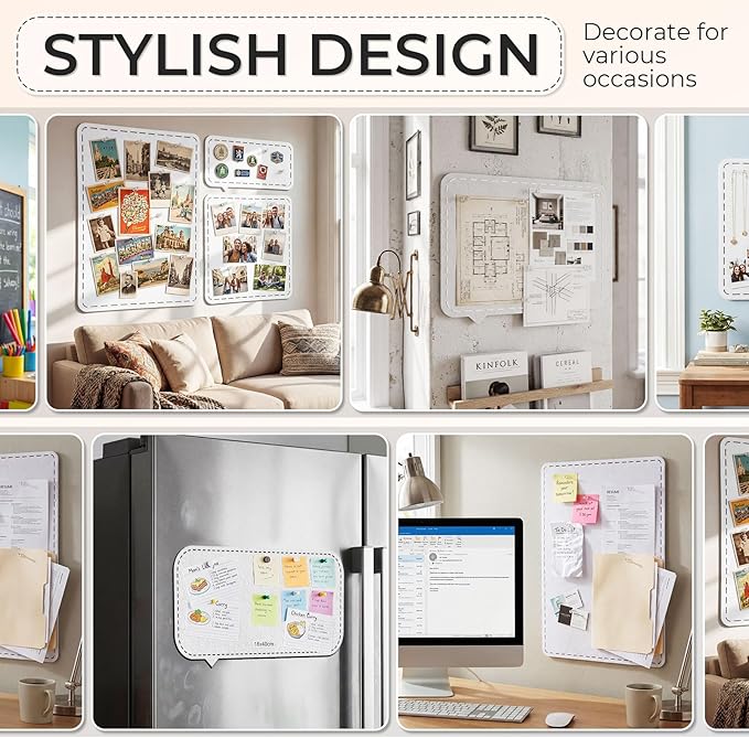 3 Pack Large Felt Bulletin Boards 24"/16"/7"x 16" Foldable Picture Vision Board for Office Wall Frameless Cork Board with 60 Push Pin for Home, Kitchen, Wall Pin Boards(White)