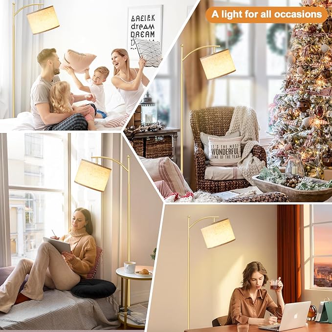Ambimall 60" Floor Lamps with Remote Control & Bulb, Colors Temperature & Brightness Adjustable, Beige Shade & Gold Pole