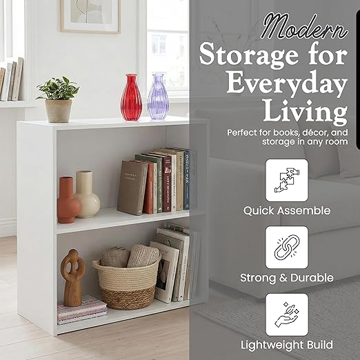 Kings Brand Furniture White Wood 2-Tier Shelf Bookcase Storage Organizer