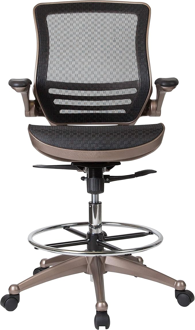 Flash Furniture Waylon Mid-Back Swivel Office Chair with Adjustable Foot Ring and Seat Height, Ergonomic Mesh Chair with Armrests, Black/Gold