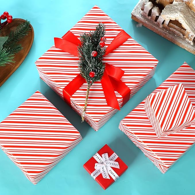 Tenceur Wrapping Paper Roll Bulletin Board Borders Paper Fade Resistant Decorative(24 Inch X 100ft,Red and White Stripes)