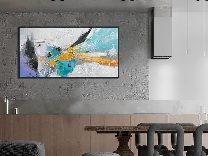 Arjun Abstract Framed Wall Art for Living Room Black and White Canvas Painting Bedroom Textured Hand Painted Modern Picture, Large for Home Office Mens Room Wall Decor 40"x20"