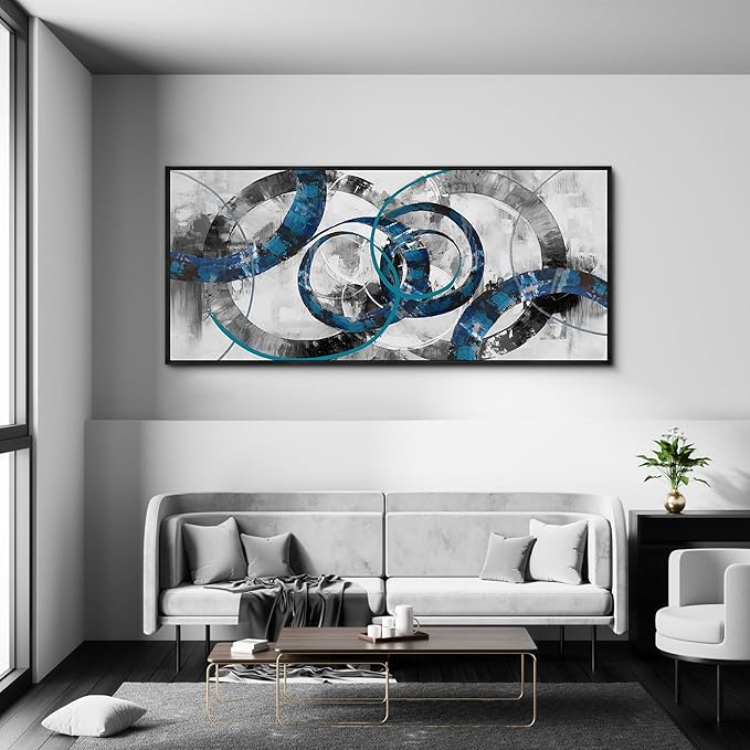 XLSJERST Extra Large Blue Abstract Canvas Wall Art - Modern Art Wall Decor for Living Room, Bedroom, Office