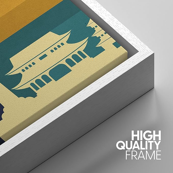 IDEA4WALL Framed Canvas Print Wall Art Retro Vintage Chinese Capitol Poster Cultural Building Illustrations Modern Art Contemporary Scenic Warm for Living Room, Bedroom, Office - 24"x36" WHITE