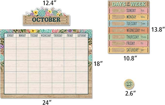 Teacher Created Resources Rustic Bloom Calendar Bulletin Board Set (Pack of 2)