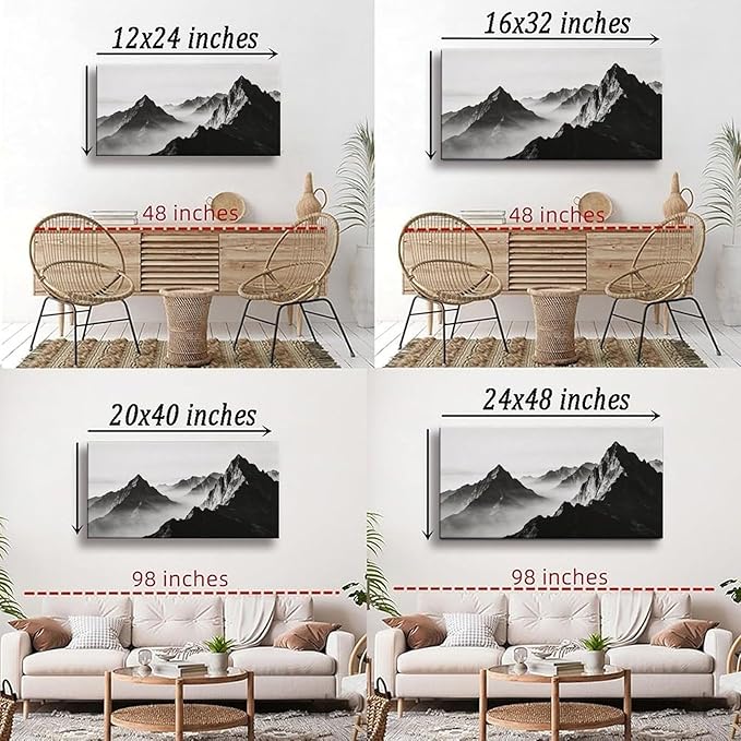 Black Mountain Landscape Framed Canvas Wall Art for Living Room, Nature Decor 40" L x 20" W