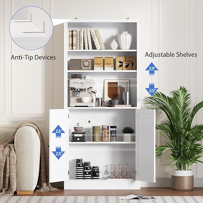 70.1" Tall Bookshelf with Cabinet, 5-Tier Floor Standing Bookcase with Doors & Adjustable Shelves, 31.5" Wide Storage Shelf, Metal Handles, Modern Organizer for Home Office, Living Room
