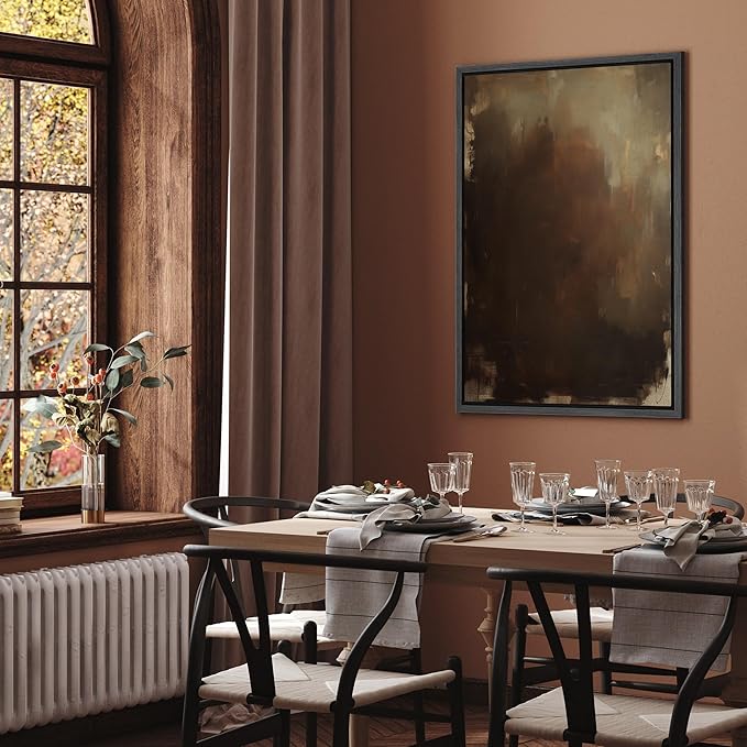 SIGNFORD Framed Canvas Print Wall Art Rustic Depth Abstract Earthy Brown and Mocha Gradient Illustrations Modern Art Decorative Relax/Zen for Living Room, Bedroom, Office - 24"x36" Black