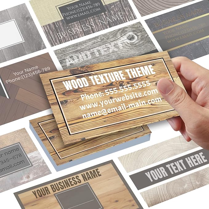Business Cards Customize with Wood Texture Templates, Custom Business Cards Personalized with Your Logo, 3.5"X 2" 300gsm Matte Paper for Small Business