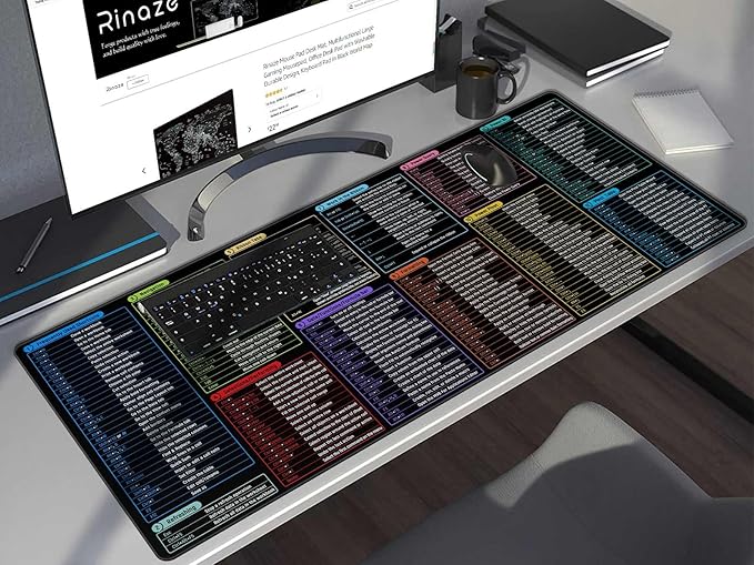 Large Mouse Pad With Excel Shortcuts Cheat Sheet, XXL Gaming Mousepad Keyboard Pad, Office Desk Accessories for Computer, MacBook, PC and Laptop