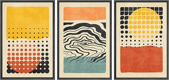 SIGNWIN Framed Canvas Print Wall Art Set Mid-Century Colorful Polygon Collage Abstract Geometric Illustrations Graffiti & Street Art Modern Art for Living Room, Bedroom, Office - 16"x24"x3 Black