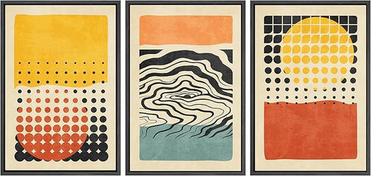 SIGNWIN Framed Canvas Print Wall Art Set Mid-Century Colorful Polygon Collage Abstract Geometric Illustrations Graffiti & Street Art Modern Art for Living Room, Bedroom, Office - 24"x36"x3 Black