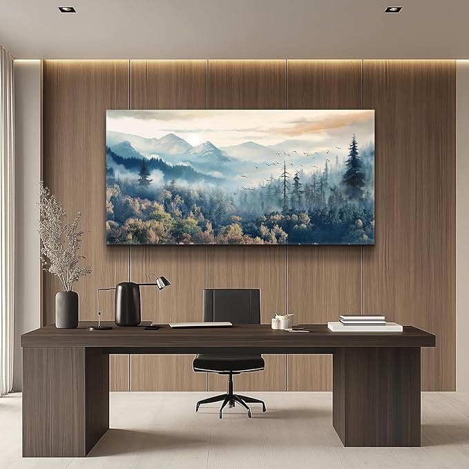 MHARTK66 Canvas Wall Art For Living Room Large Decorations For Office Bedroom Wall Decor Prints Foggy Forest Pictures Trees Landscape Wall Painting Ready To Hang Room Home Decor 24x48 in