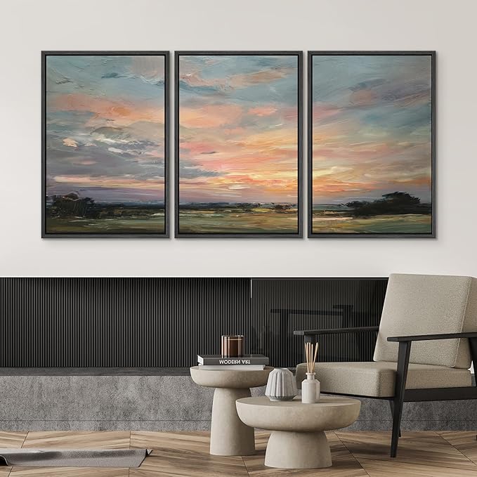 SIGNWIN Framed Canvas Print Wall Art Set Sunset Horizon Sky Landscape Photography Modern Art Landscape Relax/Calm for Living Room, Bedroom, Office - 24"x36"x3 BLACK