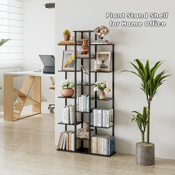 5-Tier Small Space Bookshelf,Sturdy Compact Bookcase for Study Room/Bedroom,Easy Assembly Wooden Storage Shelf（7.8” D,Black）