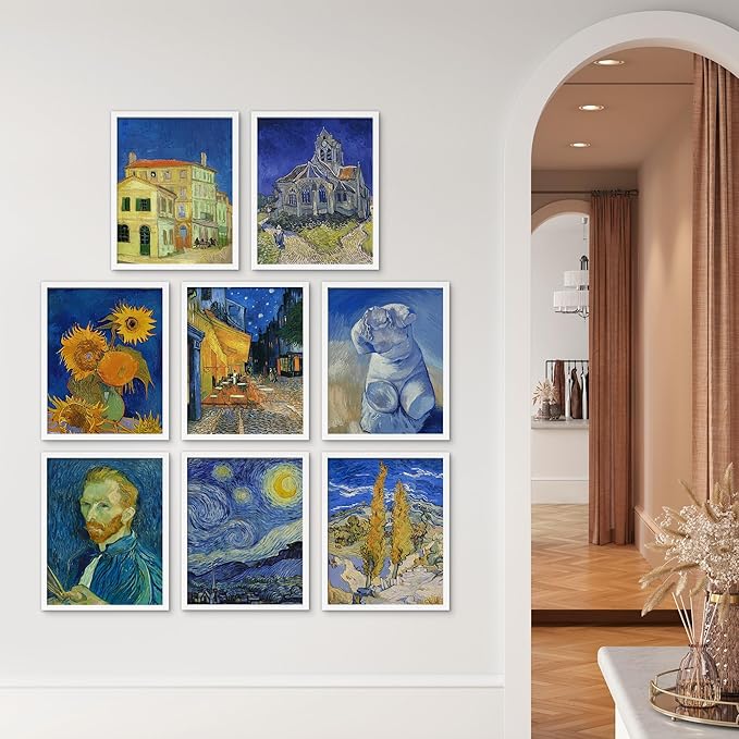 SIGNWIN Framed Poster Bathroom Decor, Wall Art Room Decor Multicolor for Living Room, Bedroom, Office Vincent Van Gogh Sunflower Starry Night Vintage Illustrations Bohemian - 12"x16"x 8 White