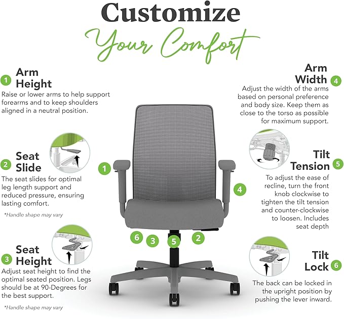 HON Ignition 2.0 Low Back Task Chair, Standard Synchro-Tilt Control, Office Chair with Lumbar Support, Height and Width Adjustable Arms, Titanium Frame, Frost