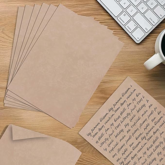 90PCS Vintage Paper 8.5 x 11 in Parchment paper for Writing Letter writing Paper, Decorative Printer Paper for Invitation, Letter, Resume, Award, Diploma, Art, Craft (Tan)
