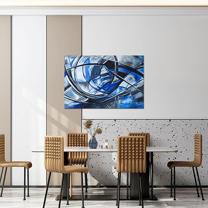 Abstract Wall Art Decor Modern Wall Art Pictures for Living Room Canvas Art Wall Decor Abstract Blue Wall Art Prints Artwork for Walls Black and White Wall Art Decorations Home Office Decor 24" X 36"