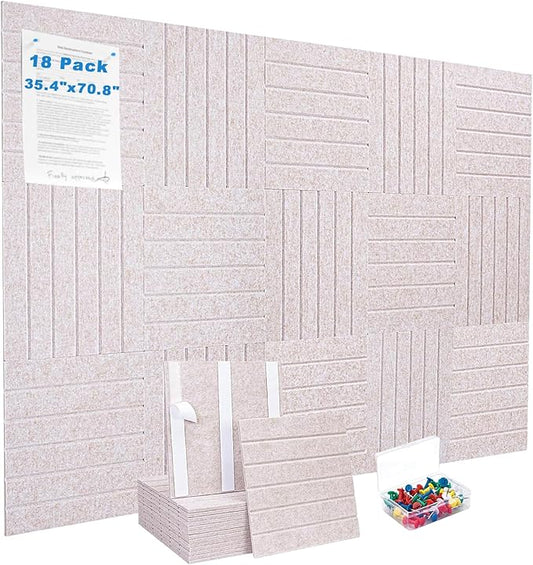 Large Felt Bulletin Board, 35.4"x70.8" Cork Board Alternative, Adhesive Cork Board with 30 Pushpins, Wall Pin Board, Bulletin Board for Office, 18 Pack, Oatmeal