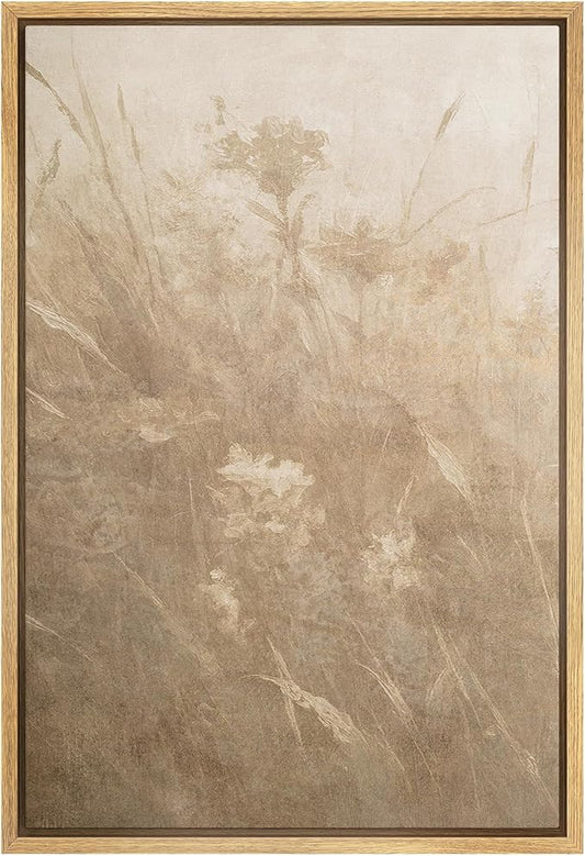 SIGNWIN Framed Canvas Print Wall Art Vintage Meadow Wildflower Botanical Neutral Tones Illustrations Modern Decorative for Living Room, Bedroom, Office - 24"x36" NATURAL