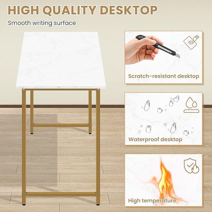 BLKMTY 32" Computer Desk, Home Office Writing Desk, Wood PC Study Work Table, Modern Simple Style Laptop Table with Metal Frame and Smooth Tabletop for Workstation Bedroom, White
