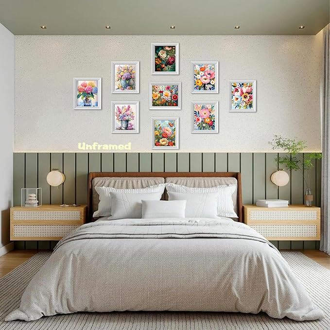Flowers Market Posters Wall Art Paints Set of 9, Preppy Minimalist Canvas Decor Prints,Vintage Beautiful Flowers in Bucket Pictures for Bathroom Living Room Dorm Home Decor Gifts 8x10In Unframed