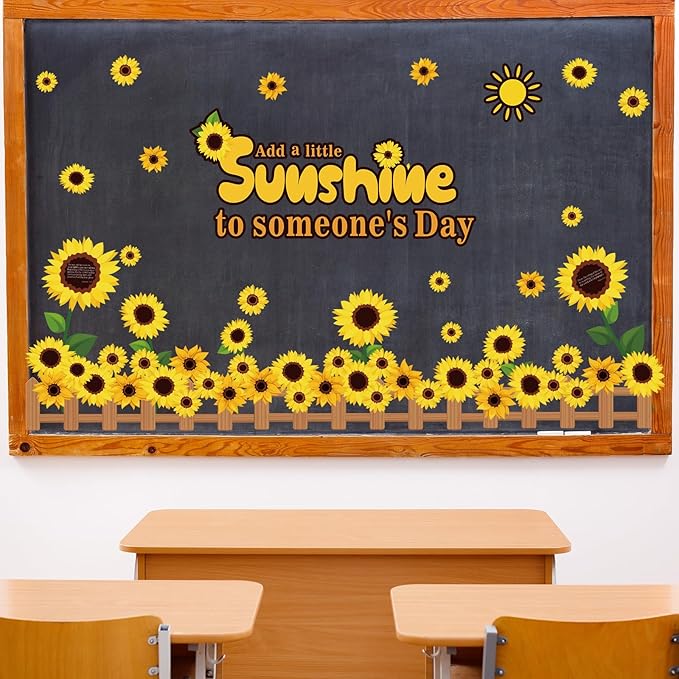Colarr 92 Pcs Spring Sunflower Bulletin Board Decorations Summer Sun Flower Cutout Classroom Decor Inspirational Yellow Flowers Bulletin Boards Set for School Window Wall Door Home Office Decoraction