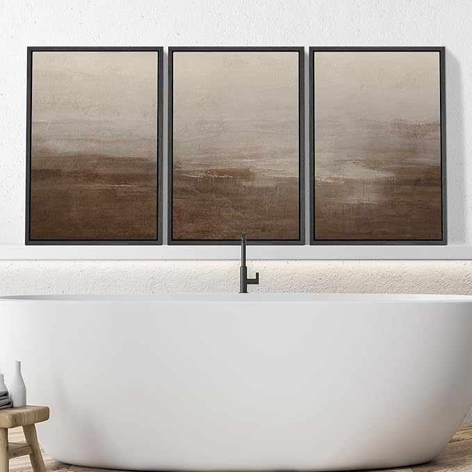 SIGNWIN Framed Canvas Print Wall Art Abstract Hazy Landscape Modern Minimalist Beige and Brown Nature Wilderness Modern Art Cool for Living Room, Bedroom, Office - 24"x36"x3 Black