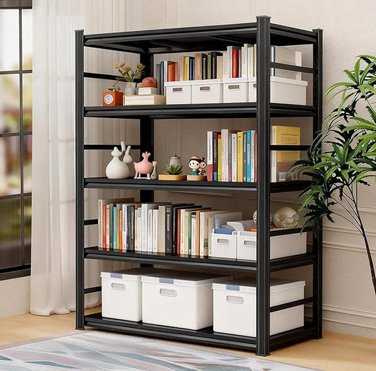 Book Shelf, 5 Tier Metal Wide Bookshelves, 78" H, Heavy Duty Bookcase, Adjustable Bookshelf, Tall Book Shelf for Living Room & Offices and Library (77" H*47" W*18" D)