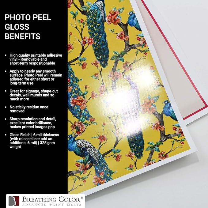 Photo Peel Glossy Printable Adhesive Vinyl Roll 17 inches x 10 feet Inkjet Peel and Stick Sticker Paper Works with All Inkjet Printers Including Professional Makes and Models