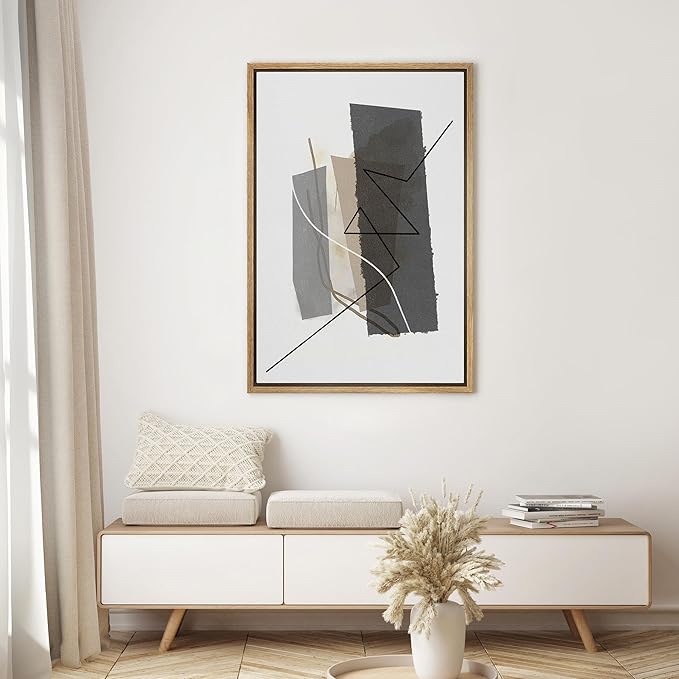 SIGNWIN Framed Canvas Print Wall Art Geometric Abstract in Neutral Tones Illustrations Modern Art Minimal Multicolor for Living Room, Bedroom, Office - 24"x36" Natural