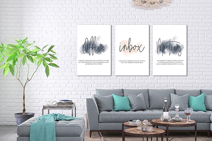 SHMAO Office Canvas Wall Art Motivational Wall Decor, 3 Piece Office Inbox Meeting Print Pictures for Office Wall Decor Women Inspirational Framed Artwork Home Office Decor 20”x30”x3 Panels
