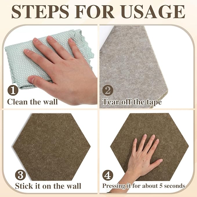 8 Pcs 12" Large Hexagon Felt Cork Bulletin Board Tiles Self Adhesive DIY Pin Board with 50 Push Pins and 10 Colored Clips, Wall Decor for Office Home Kitchen Photos Memos(Burlywood)