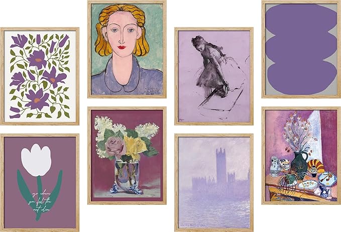 SIGNWIN Framed Poster Bathroom Decor, Wall Art Room Decor Multicolor for Living Room, Bedroom, Office Purple Female Portrait Lavender Flowers Vintage Illustrations Bohemian - 12"x16"x 8 Natural