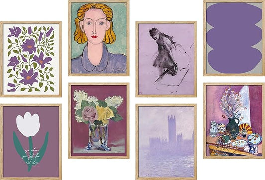 SIGNWIN Framed Poster Bathroom Decor, Wall Art Room Decor Multicolor for Living Room, Bedroom, Office Purple Female Portrait Lavender Flowers Vintage Illustrations Bohemian - 12"x16"x 8 Natural